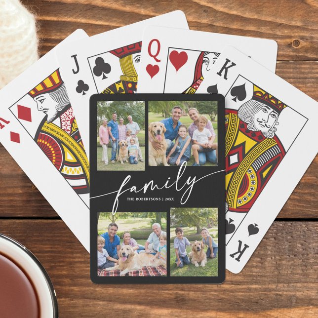 Modern Photo Collage Family Script Keepsake Playing Cards (Creator Uploaded)