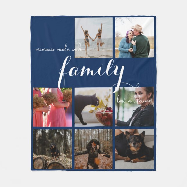 Modern Photo Collage Family Typography Fleece Blanket (Front)