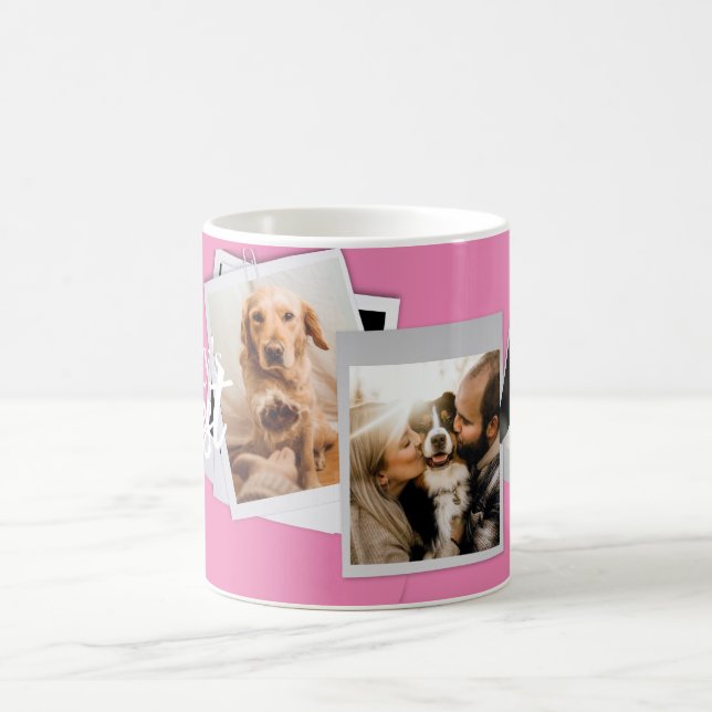 Modern Photo Collage Family with Pet Pink Cup (Center)