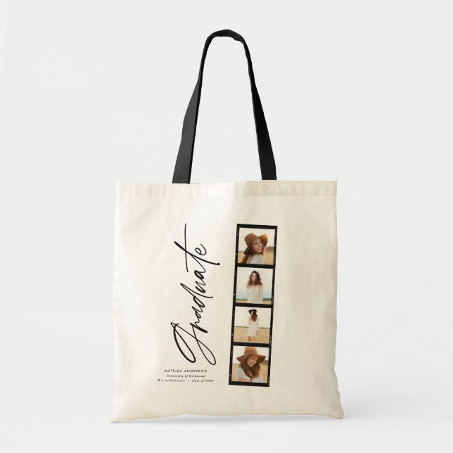 Modern photo collage film script graduation announ tote bag (Front)