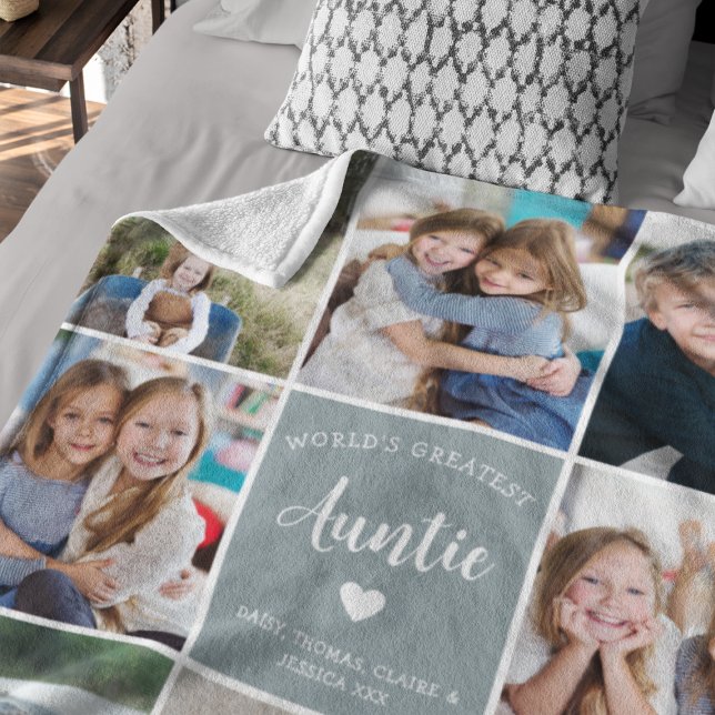 Modern Photo Collage for Auntie Custom Gift Blue Fleece Blanket (Creator Uploaded)