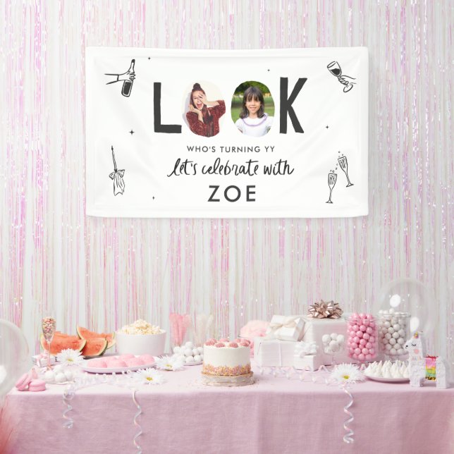 Modern Photo Collage Fun Hand-Drawn Birthday Banner (Party)