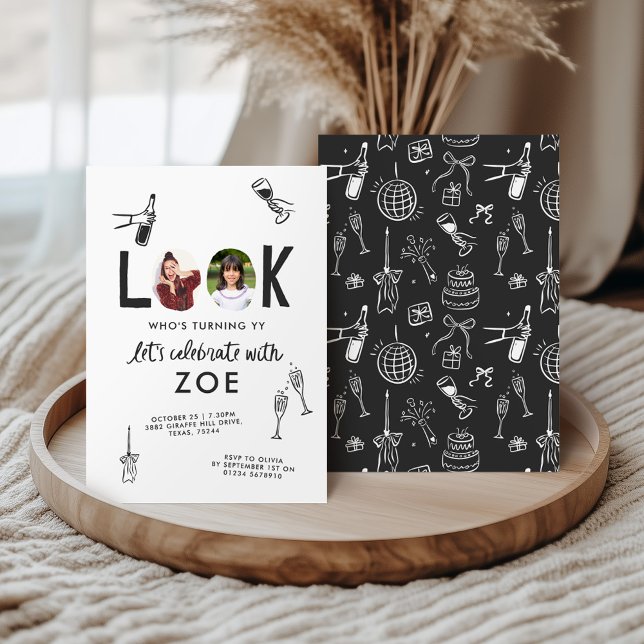 Modern Photo Collage Fun Hand-Drawn Birthday Invitation (Creator Uploaded)