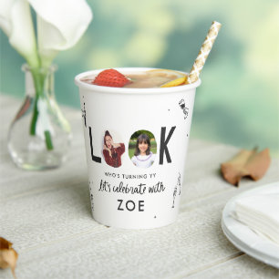Modern Photo Collage Fun Hand-Drawn Birthday Paper Cups