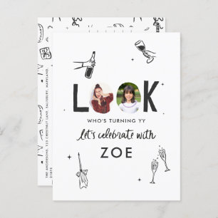 Modern Photo Collage Fun Hand-Drawn Birthday Postcard