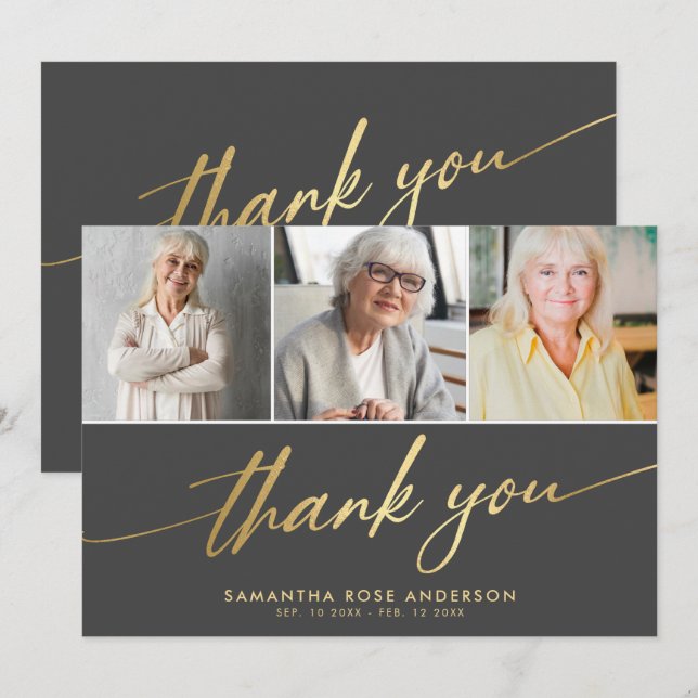 Modern Photo Collage Funeral Thank You Card (Front/Back)