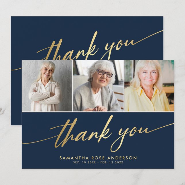 Modern Photo Collage Funeral Thank You Card (Front/Back)