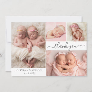 Modern Photo Collage Girl Twins Baby Thank You Card