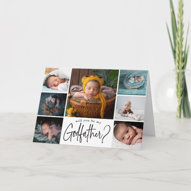 Modern Photo Collage Godfather Proposal Card (Front)