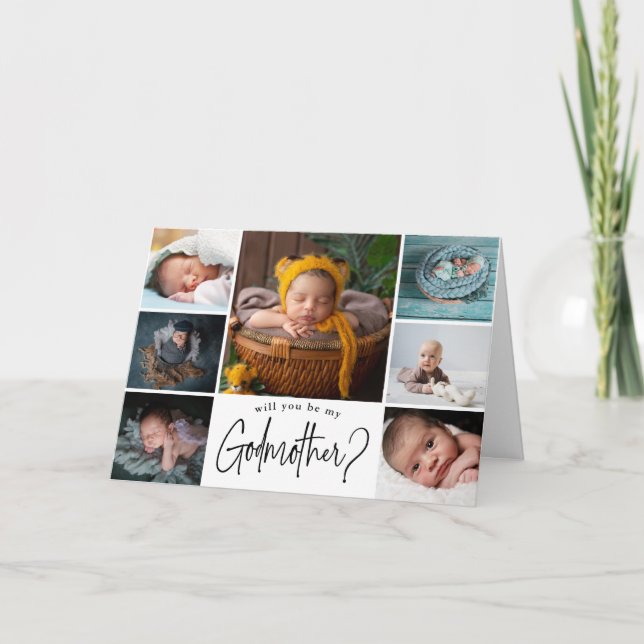 Modern Photo Collage Godmother Proposal Card (Front)