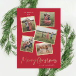 Modern Photo Collage Gold Merry Christmas  Holiday Card<br><div class="desc">A 5 photo collage modern Christmas card with handwritten script and minimal type. Click the edit button to customise this design.</div>