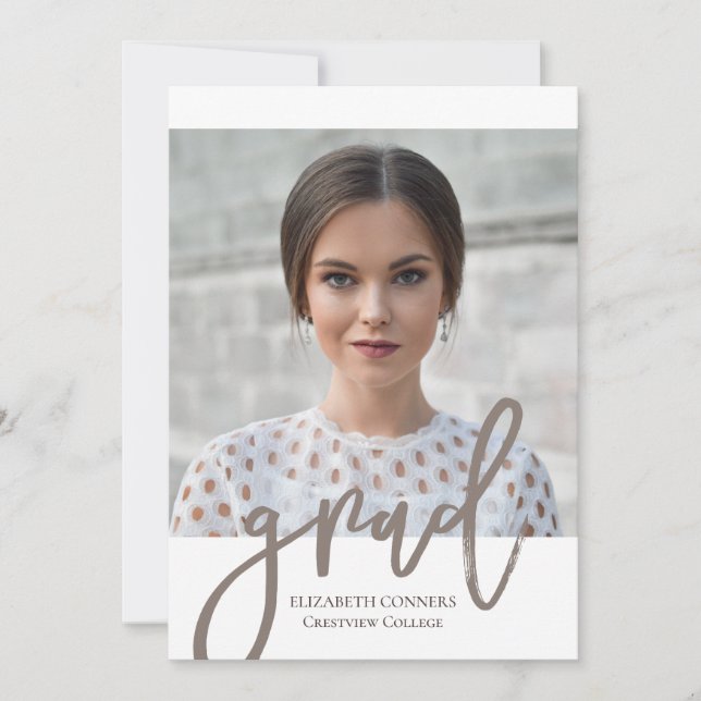 Modern Photo Collage Grad Silver Script Graduation Invitation (Front)