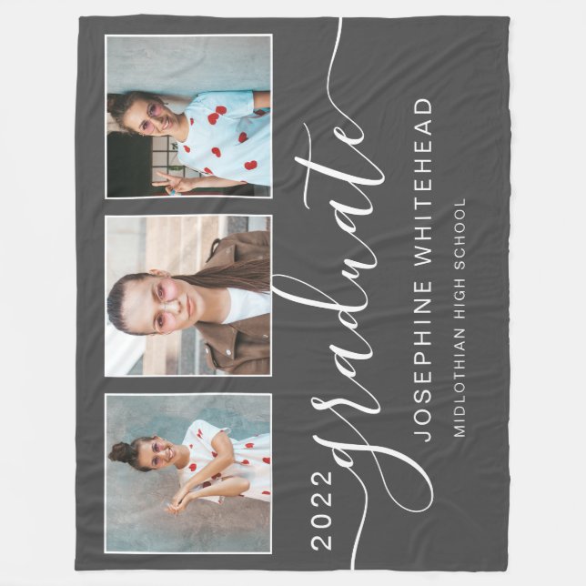 Modern Photo Collage Graduate Dark Grey Fleece Blanket (Front)