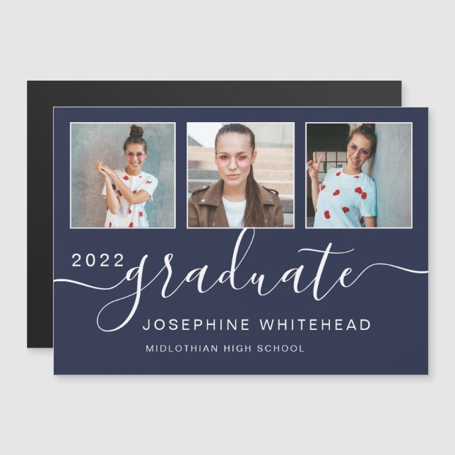 Modern Photo Collage Graduation 2022 Navy Blue (Front/Back)