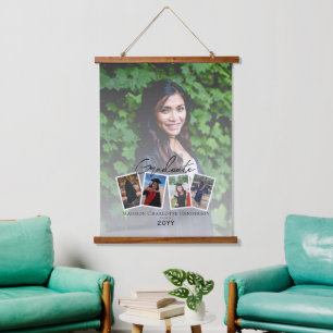 Modern Photo Collage Graduation Keepsake   White Hanging Tapestry