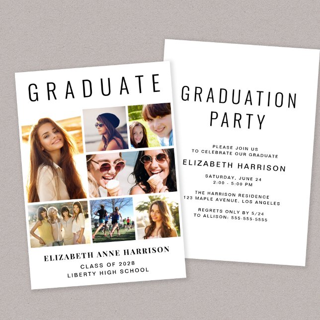 Modern Photo Collage Graduation Party Invitation (A modern photo collage graduation party invitation to celebrate the graduate's achievements)