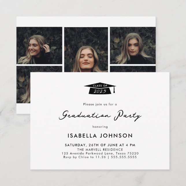 Modern Photo Collage Graduation Party Invitation (Front/Back)