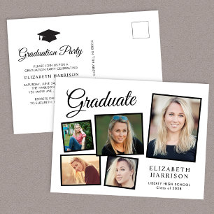 Modern Photo Collage Graduation Party Invitation Postcard
