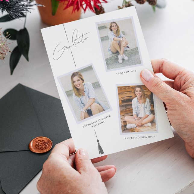 Modern Photo Collage Graduation White Announcement (Creator Uploaded)