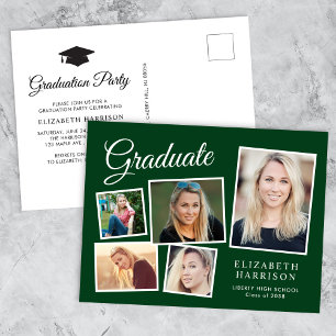 Modern Photo Collage Green Graduation Party Invitation Postcard