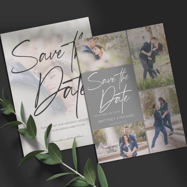 Modern Photo Collage Grey Save The Date (Creator Uploaded)