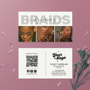Modern Photo Collage Hair Braider QR Code Logo Business Card