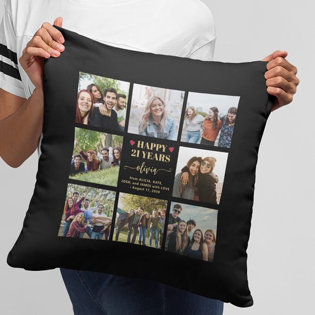 Modern photo collage happy 21st birthday cushion (Creator Uploaded)