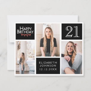 Modern Photo Collage Happy 21st Birthday Thank You Card