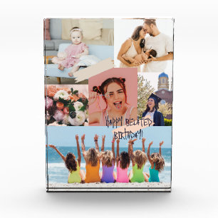 Modern photo collage Happy belated birthday card Block