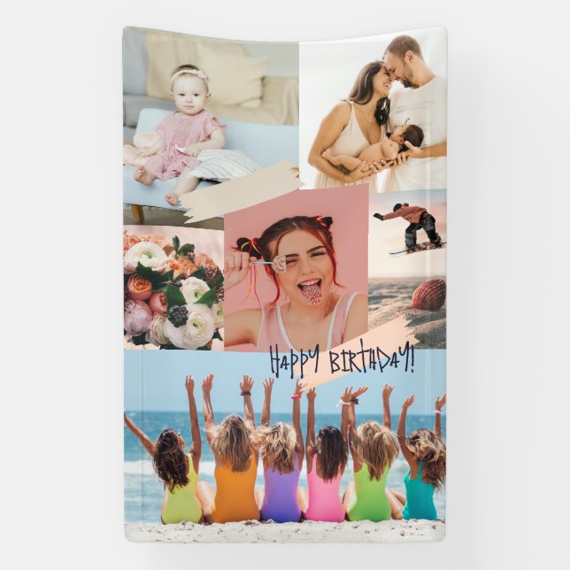 Modern photo collage Happy birthday Cute Banner (Vertical)