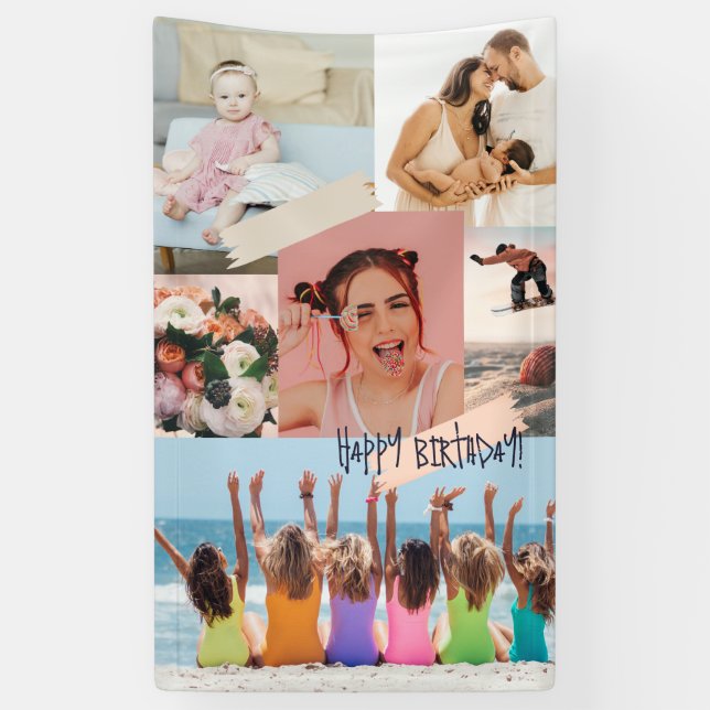 Modern photo collage Happy birthday Cute Banner (Vertical)