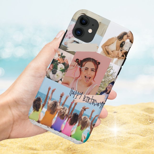 Modern photo collage Happy birthday Cute Case-Mate iPhone Case (photo collage personalised montage phone)