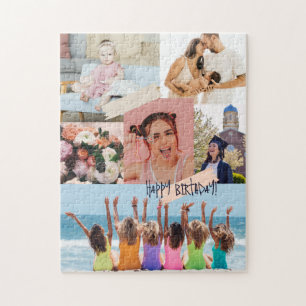 Modern photo collage Happy birthday Cute Jigsaw Puzzle