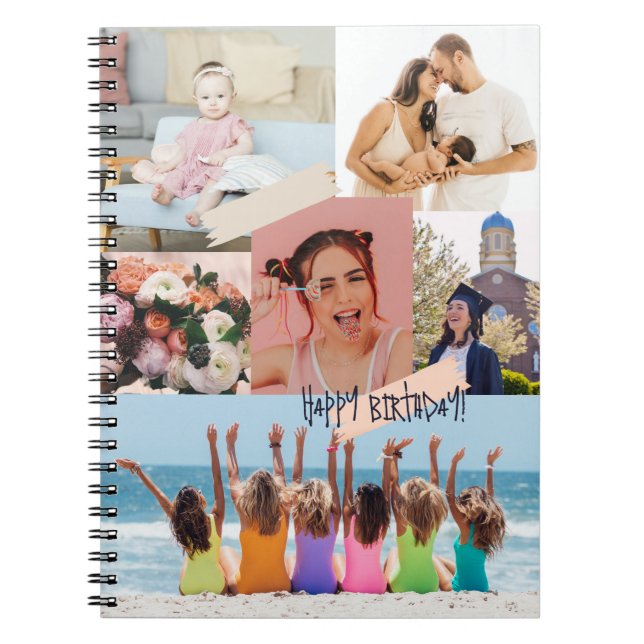 Modern photo collage Happy birthday Cute Notebook (Front)