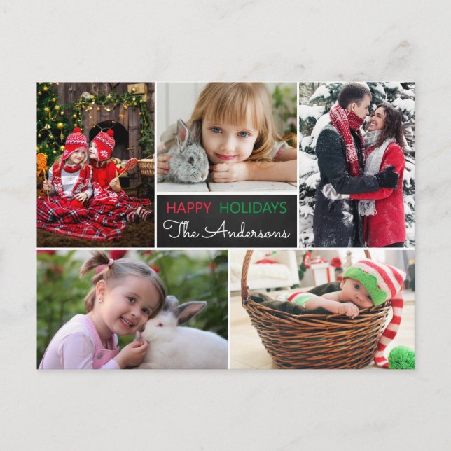 Modern Photo Collage Happy Holidays Christmas Postcard (Front)