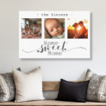 Modern Photo Collage Home Sweet Home Canvas Print<br><div class="desc">This stunning canvas wall art features a beautiful three-frame photo collage showcasing cherished memories, adorned with the heartfelt message, "Home Sweet Home." The elegant black and white design, combined with exquisite script and print typography, creates a sophisticated and enduring piece that will complement any interior style. Personalise it with your...</div>