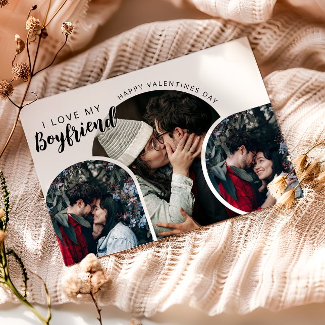 Modern photo collage I love My Boyfriend Holiday Card (Creator Uploaded)