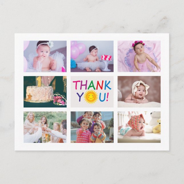 Modern Photo Collage Kids Birthday Thank You Postcard (Front)