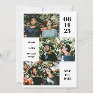 Modern Photo Collage Layout Fun White Chic Wedding Save The Date