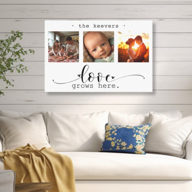 Modern Photo Collage Love Grows Here Canvas Print (Creator Uploaded)