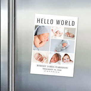 Modern Photo Collage Magnetic Birth Announcement