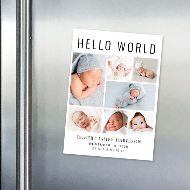 Modern Photo Collage Magnetic Birth Announcement (Announce the arrival of your precious baby in a way that is as beautiful and unique as they are)