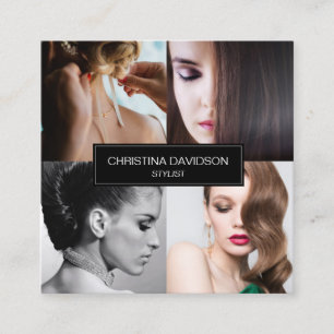 Modern photo collage Makeup artist stylist Square Business Card