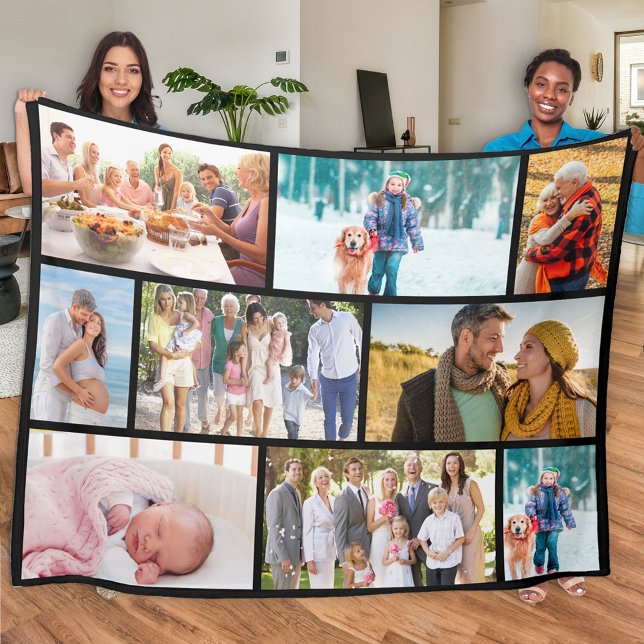 Modern Photo Collage Masonry Style Black Fleece Blanket (Creator Uploaded)
