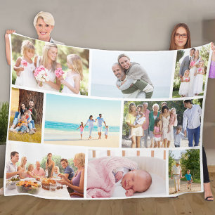 Modern Photo Collage Masonry Style White Fleece Blanket