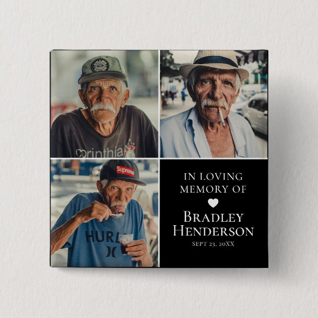 Modern Photo Collage Memorial Keepsake 15 Cm Square Badge (Front)
