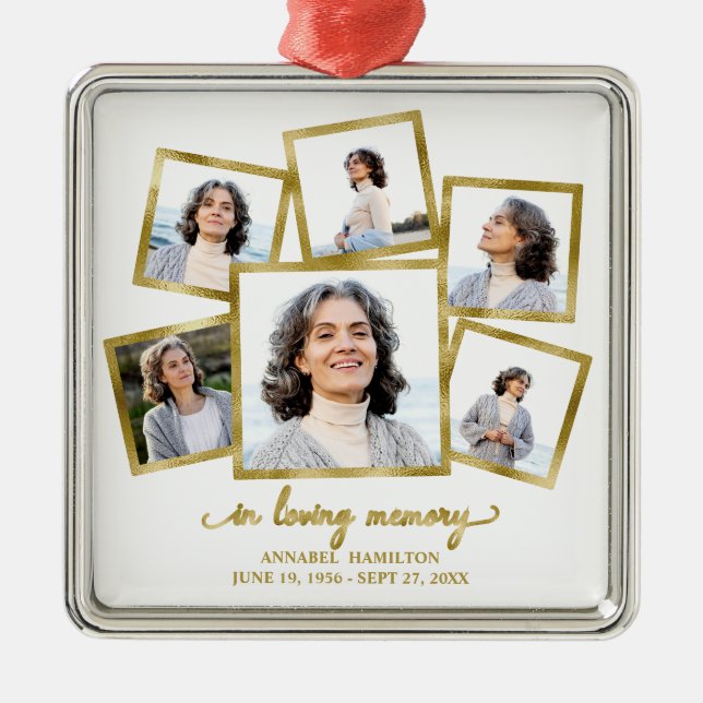 Modern Photo Collage Memorial Metal Ornament (Front)