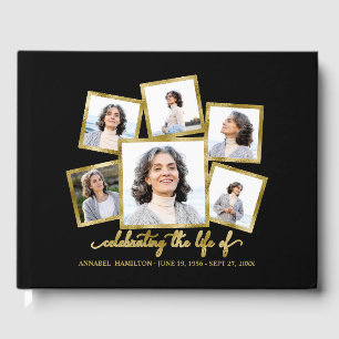 Modern Photo Collage Memorial or Funeral  Guest Bo Guest Book
