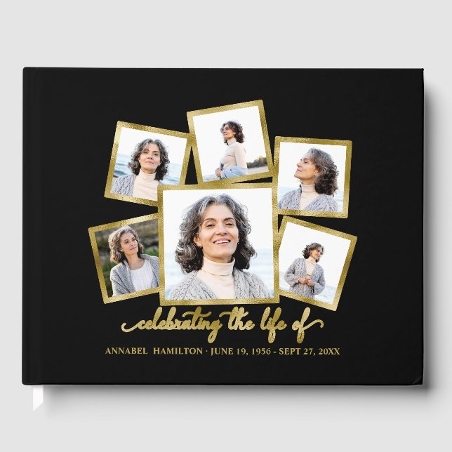 Modern Photo Collage Memorial or Funeral  Guest Bo Guest Book (Front)