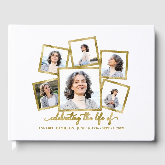 Modern Photo Collage Memorial or Funeral  Guest Book (Front)